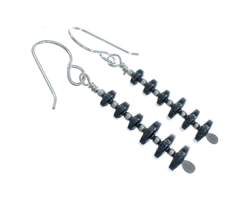 Native American Onyx Sterling Silver Bead Hook Dangle Earrings X10477